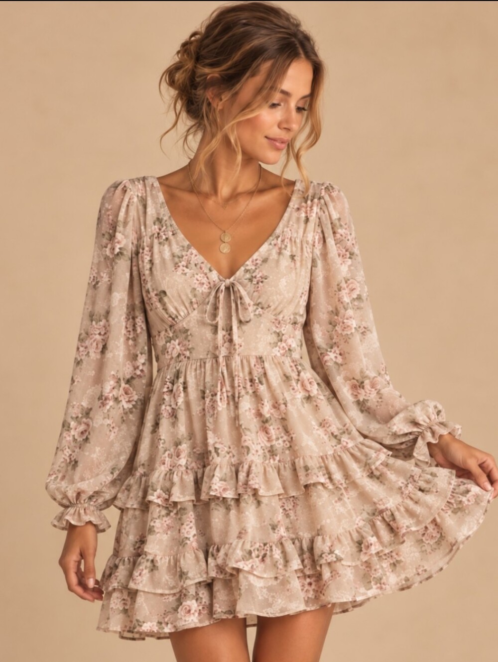 Altar'd State NWT Romantic Floral Ruffle Long Sleeve Mini Dress Medium